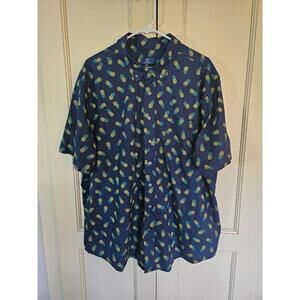 George Men's Short Sleeve Button Up Tropical Shirt Navy w/Pineapples Size 2xL